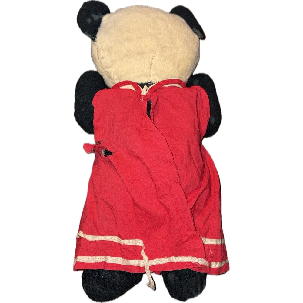 Antique 1925-1945 Panda Bear Plush Teddy Bear Stuffed Animal Red Glass Eyes 14in